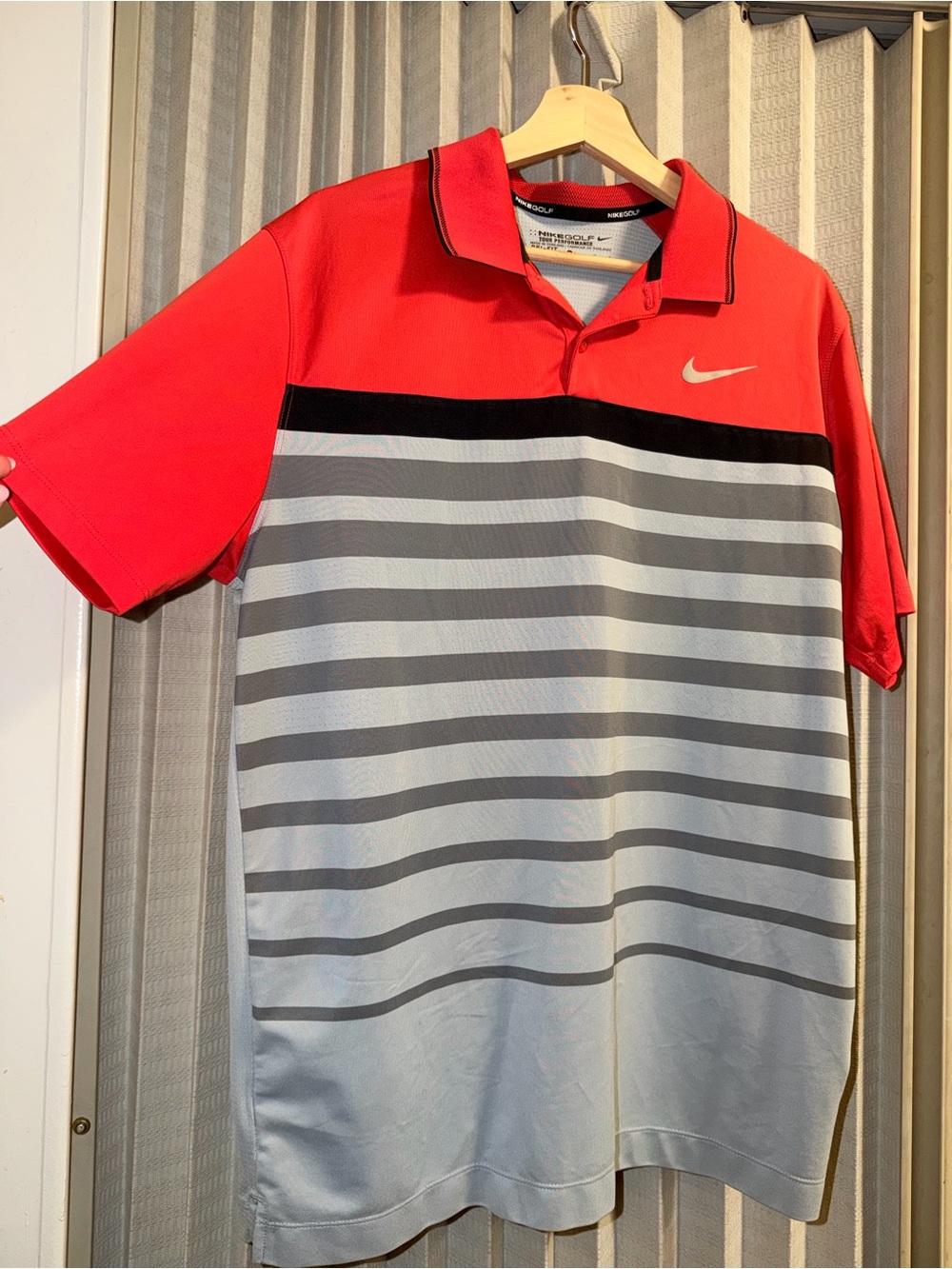 Nike golf Men’s Red and Gray Striped Polo Shirt